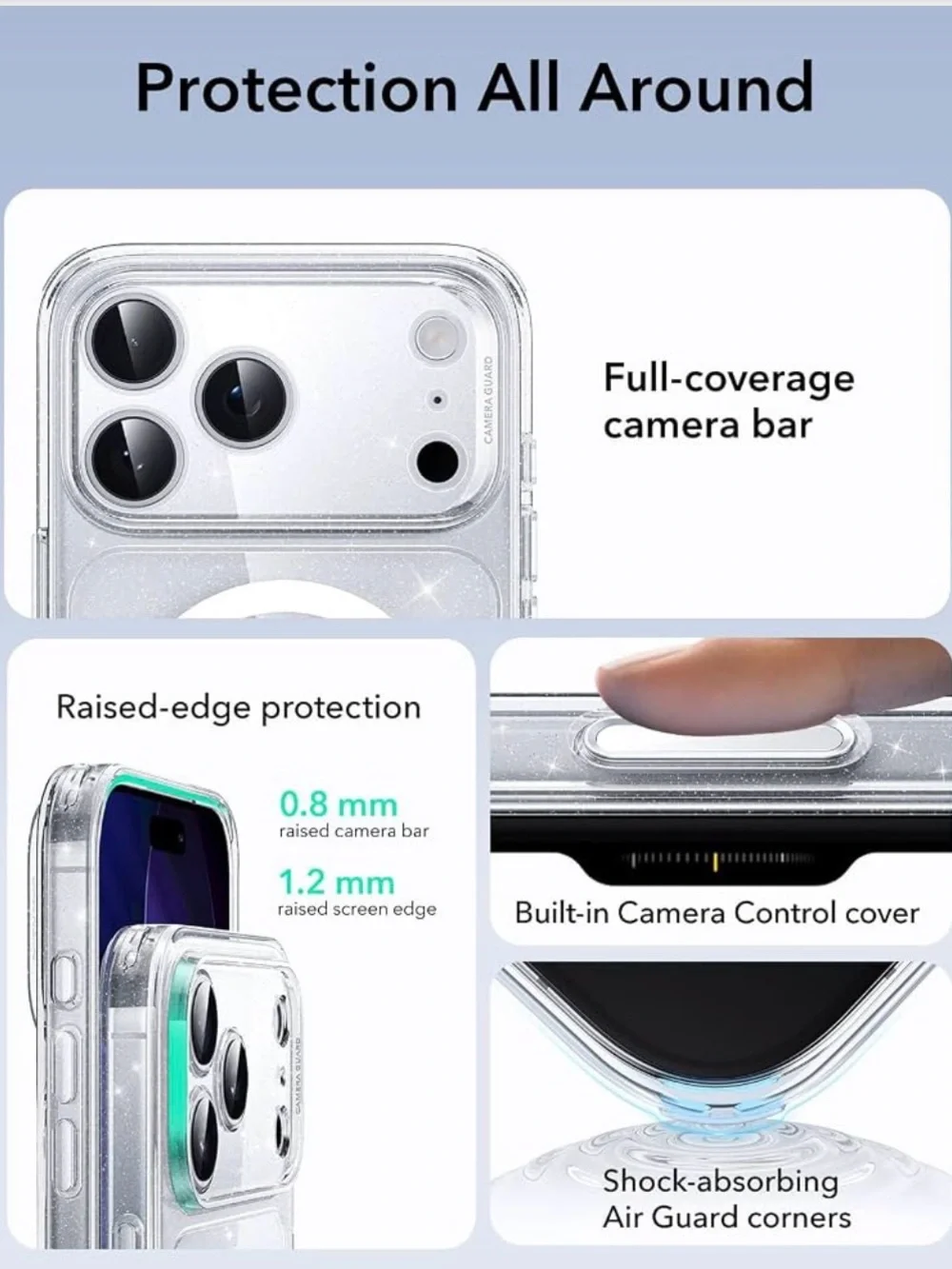 ESR Classic Hybrid for iPhone 18 Pro Max/17 Pro Max Case, Clear Shimmer